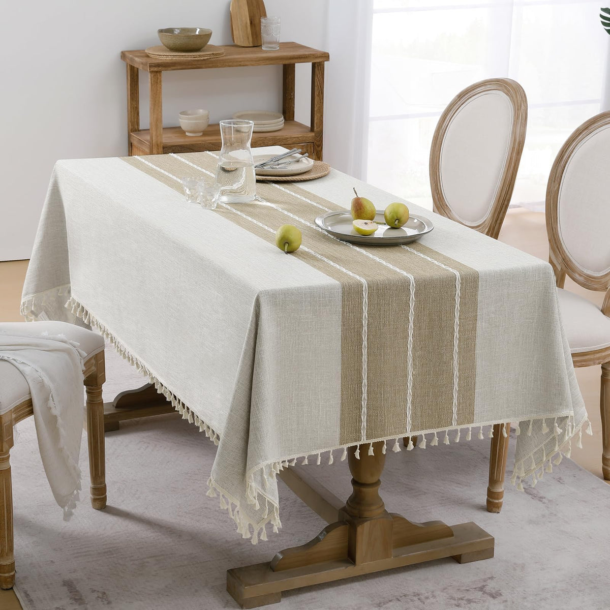 Fall Linen Rectangle Tablecloth with Tassel, 55 x 70 Inch