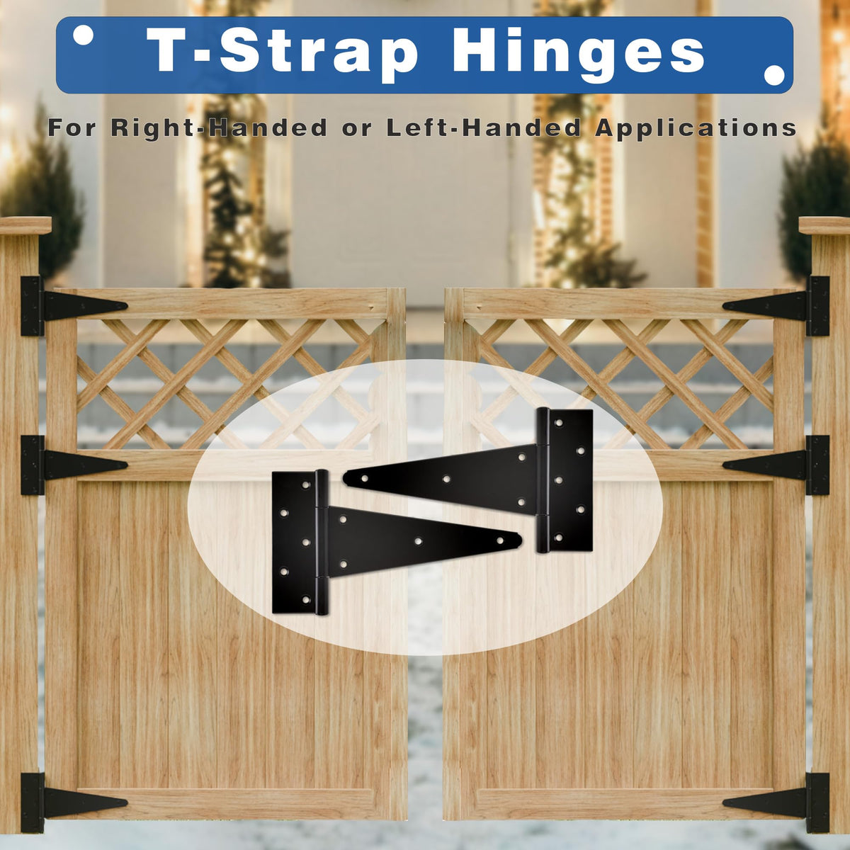 10 Inch T-Strap Gate Hinges, Heavy Duty Black Barn Door Hinges, 4 Pack