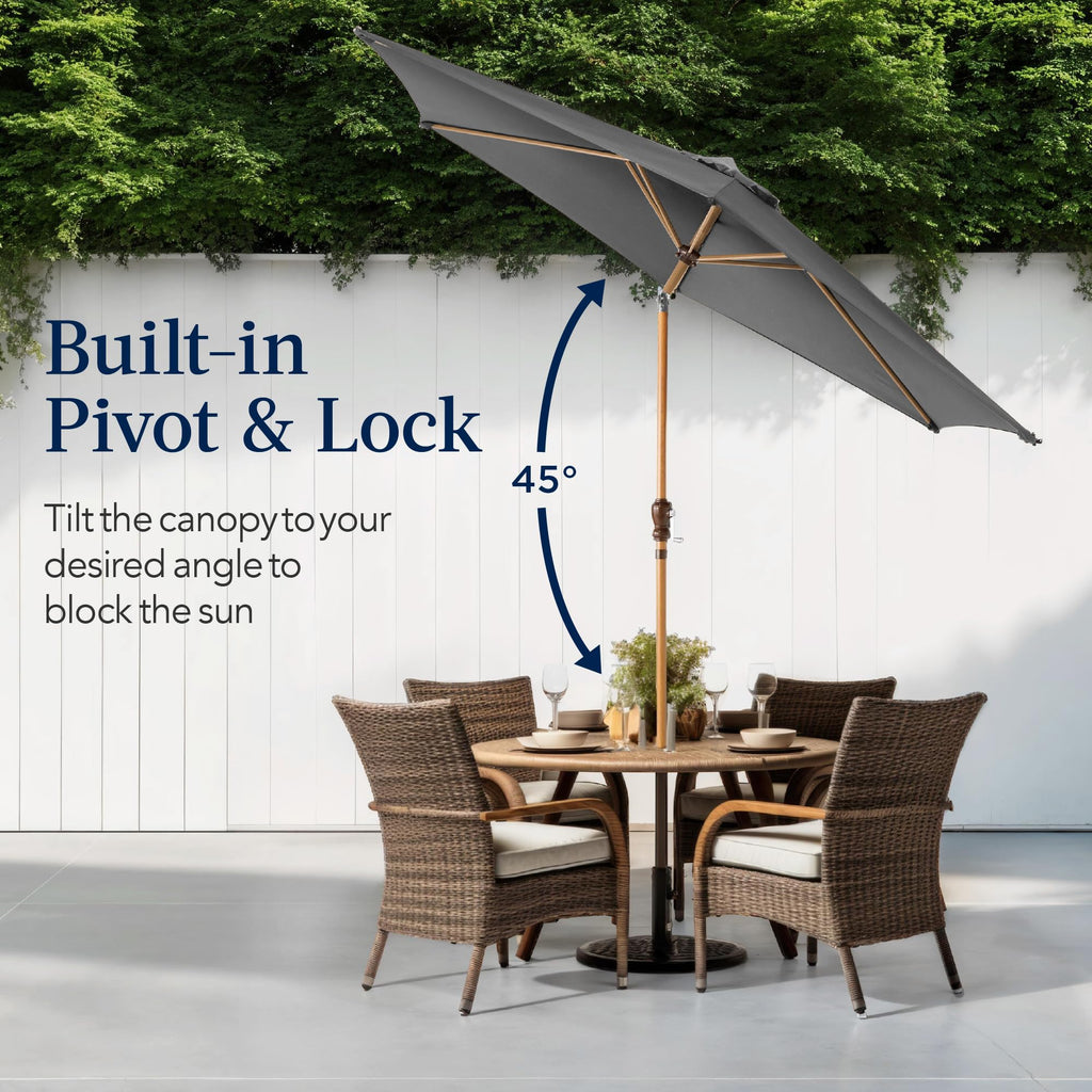 10ft Market Umbrella, Outdoor Sun Shade for Backyard, Deck, Poolside, Table w/Woodgrain Pattern, Easy Tilt & Crank