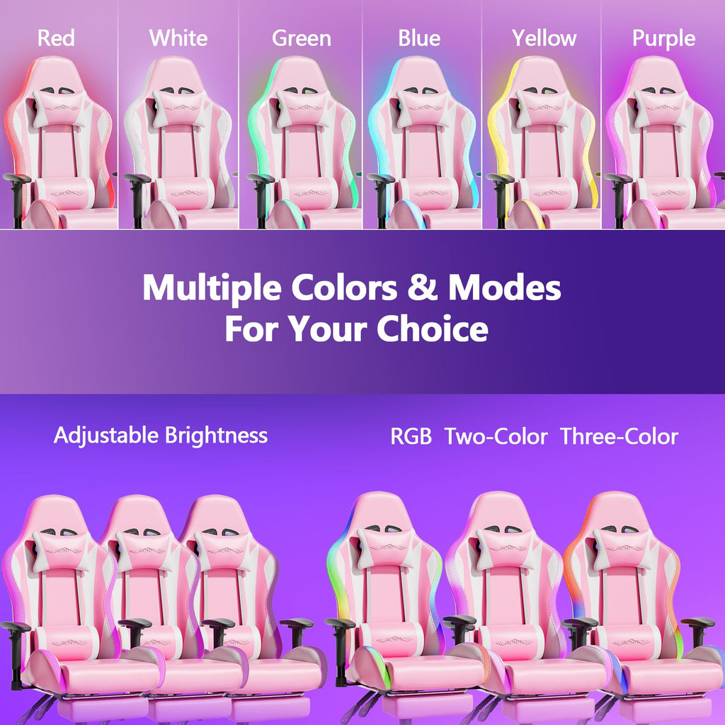 Gaming Chair with Footrest, Ergonomic Gaming Chair with Massage Lumbar Support and Headrest, Reclining Computer Desk
