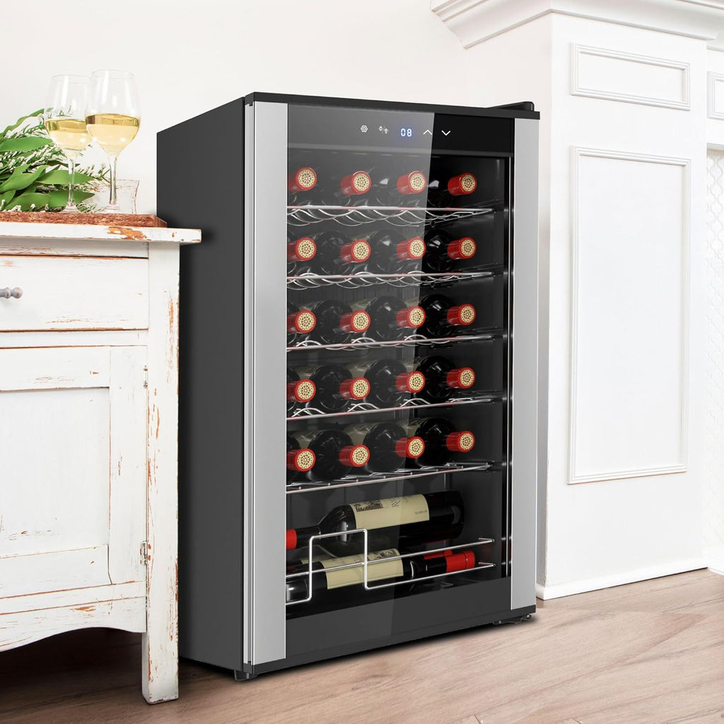 24 Bottle Wine Fridge - Freestanding Wine Cooler with Glass Door, 2.4 cu. ft (68 L), Beverage Can Refrigerator