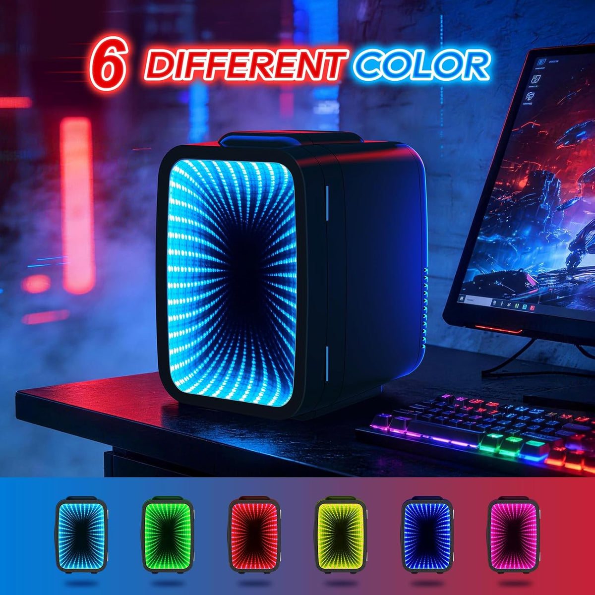 Mini Fridge, 4L/6 Can Small fridge with Dimmable Gaming Light for Bedroom,Office,Gaming room and Car,AC/DC Portable