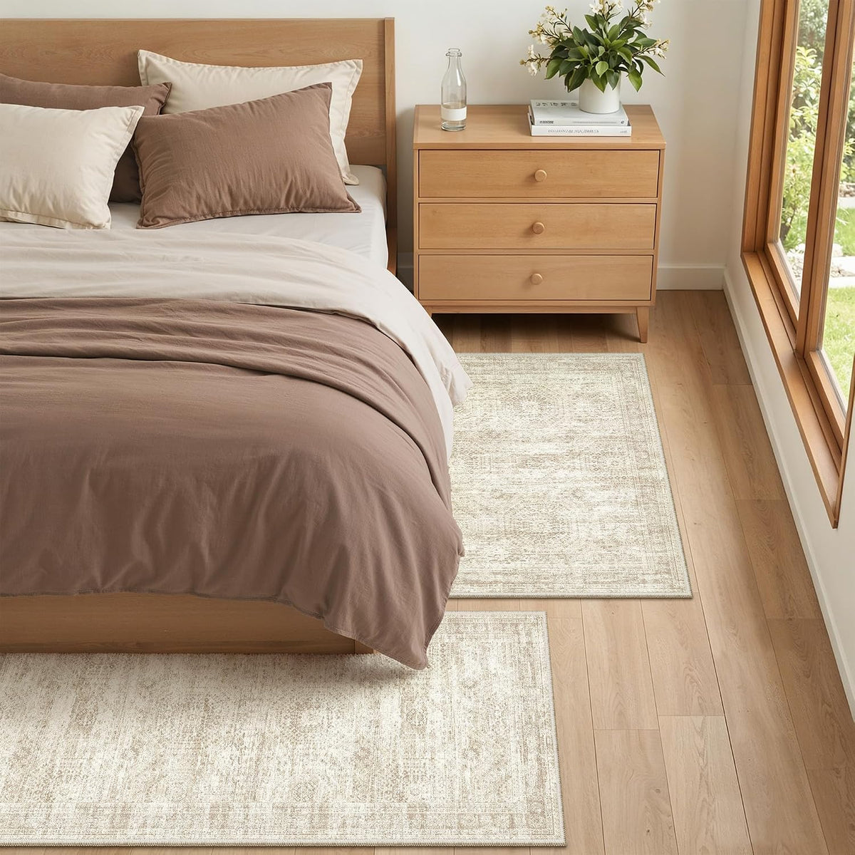 Kitchen Rugs Sets of 2, 2x3 2x4 Rug Runner,Beige | 2 Piece Washable Rug ,Thin,Soft Runner Rug,Stain Resistant Indoor