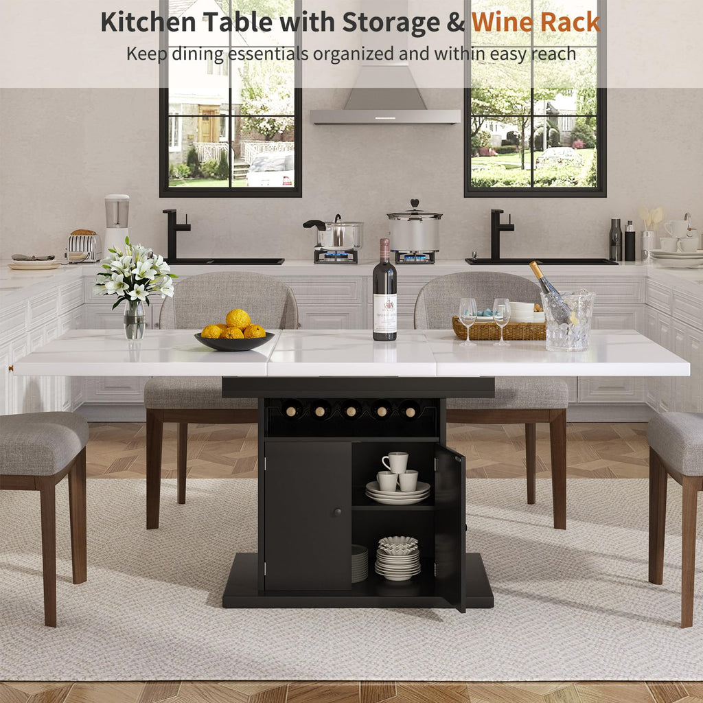 Inspired Saarinen Style Extendable Dining Table for 4-6, 47-63in Expandable Kitchen Rectangle Dining Table with Removable Leaves, Modern Faux