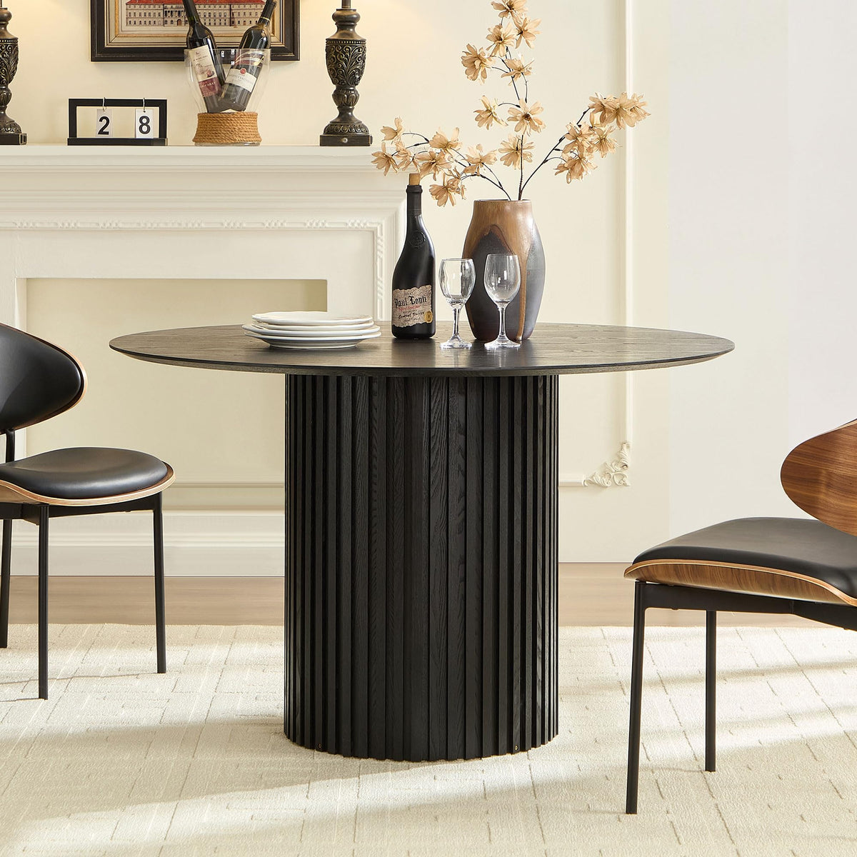 Inspired Saarinen Style 46 inch Round Dining Table Black, Mid Century Modern MDF Top Pedestal Base Kitchen Table Seats 4 for Dining Kitchen
