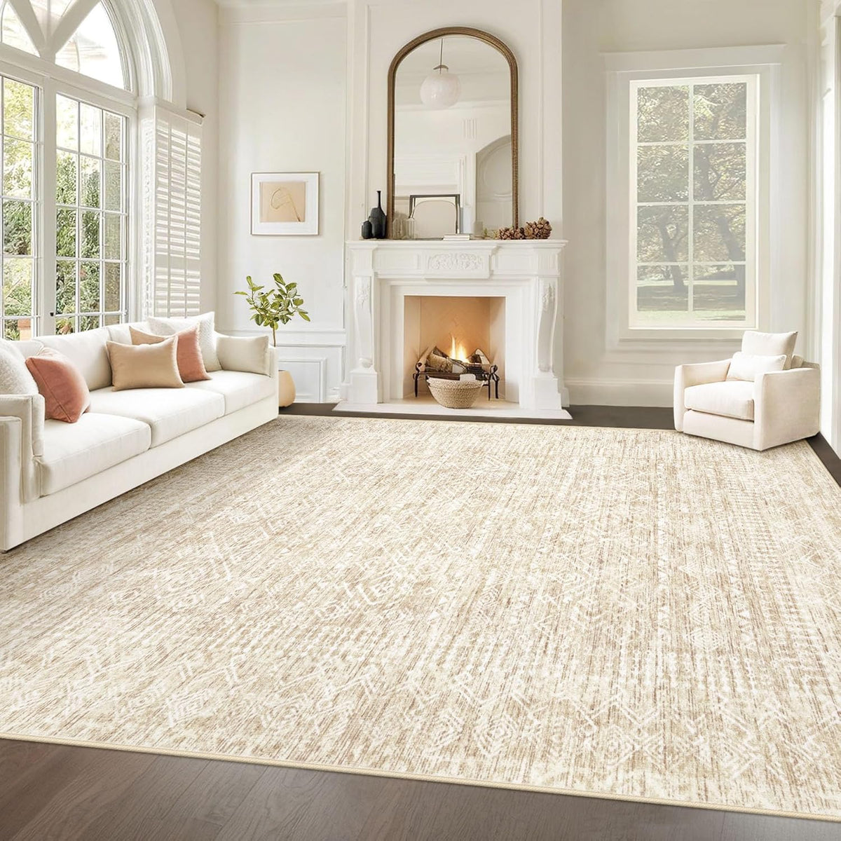 Living Room Rugs: Washable Moroccan Geometric Boho Rug Farmhouse Non Slip Stain Resistant Large Rug Low Pile