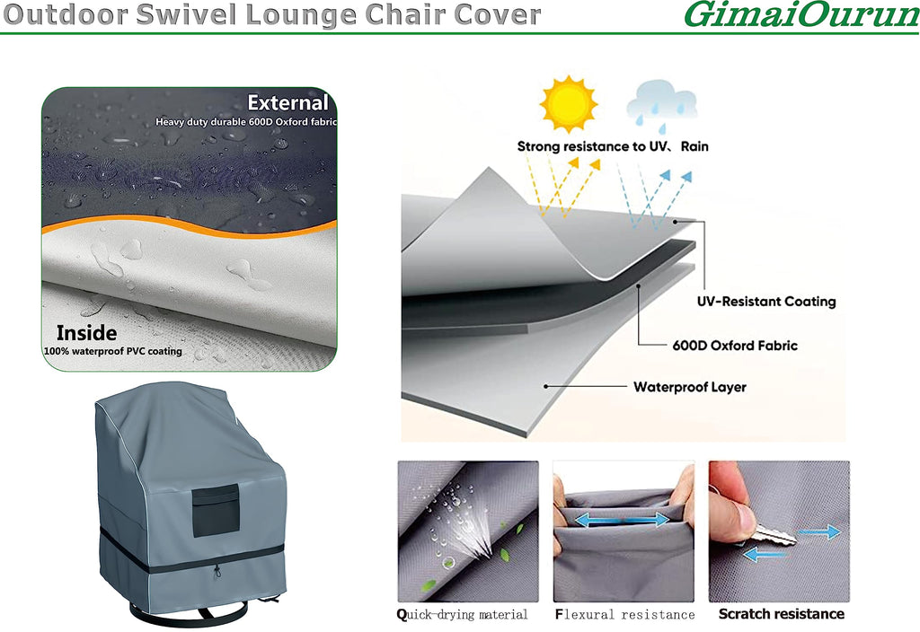 Outdoor Swivel Recliner Cover, Waterproof Heavy Duty Outdoor Lawn Patio Furniture Rocking Chair Covers, (29 W x 31 D
