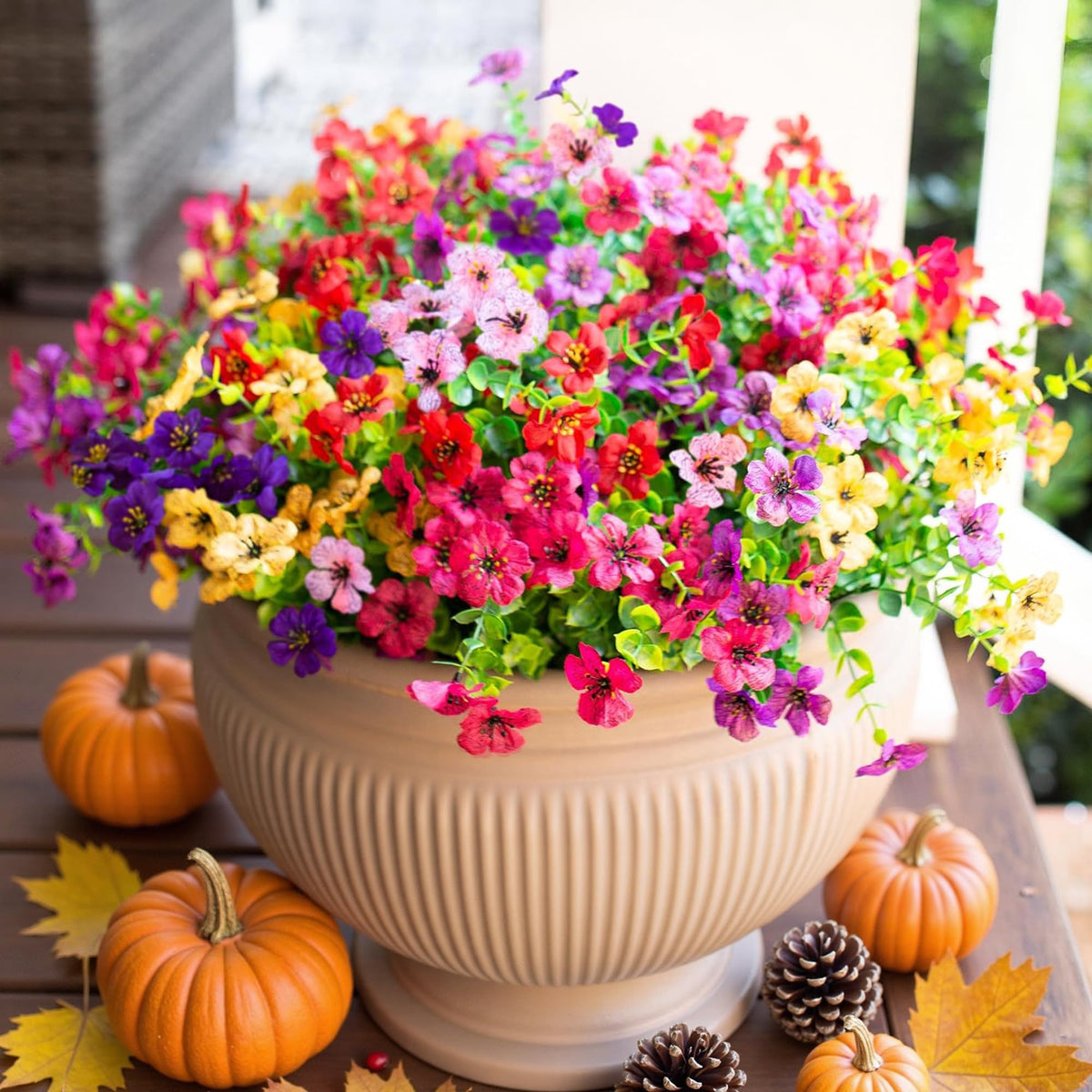 Artificial Flowers for Outdoor Indoor Garden Home Decoration, Faux Flower Daisy with Eucalyptus Leaves Fake Plants