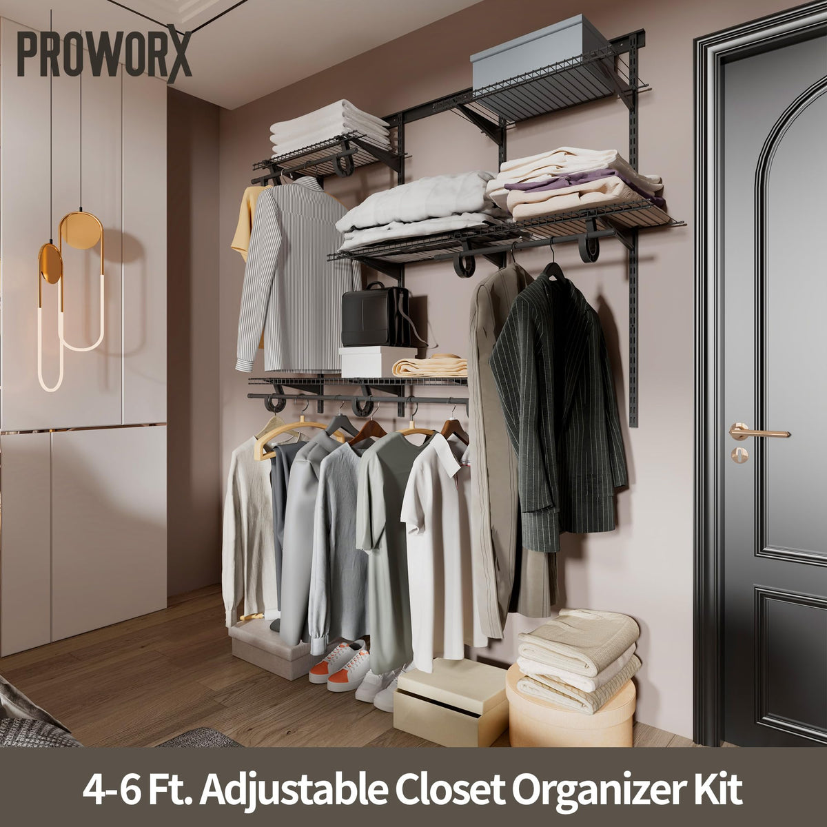 4-6 Ft. Charcoal Gray Custom Wire Closet Organizer System Kit