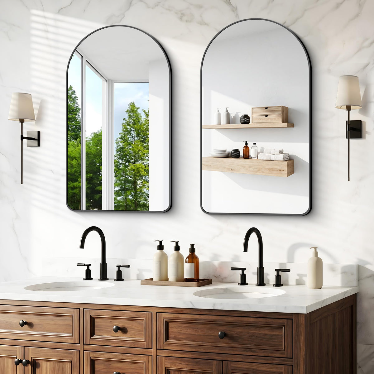 Arched Wall Mirror, 22x36 inch Black Arched Mirror Bathroom