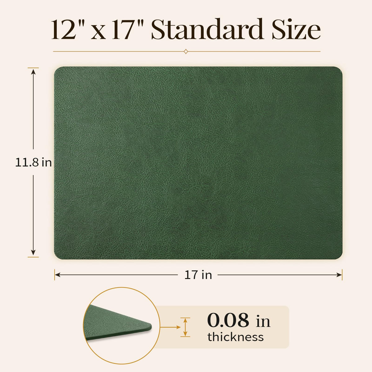Vinyl Heat Resistant Placemats Set of 8, Forest Green