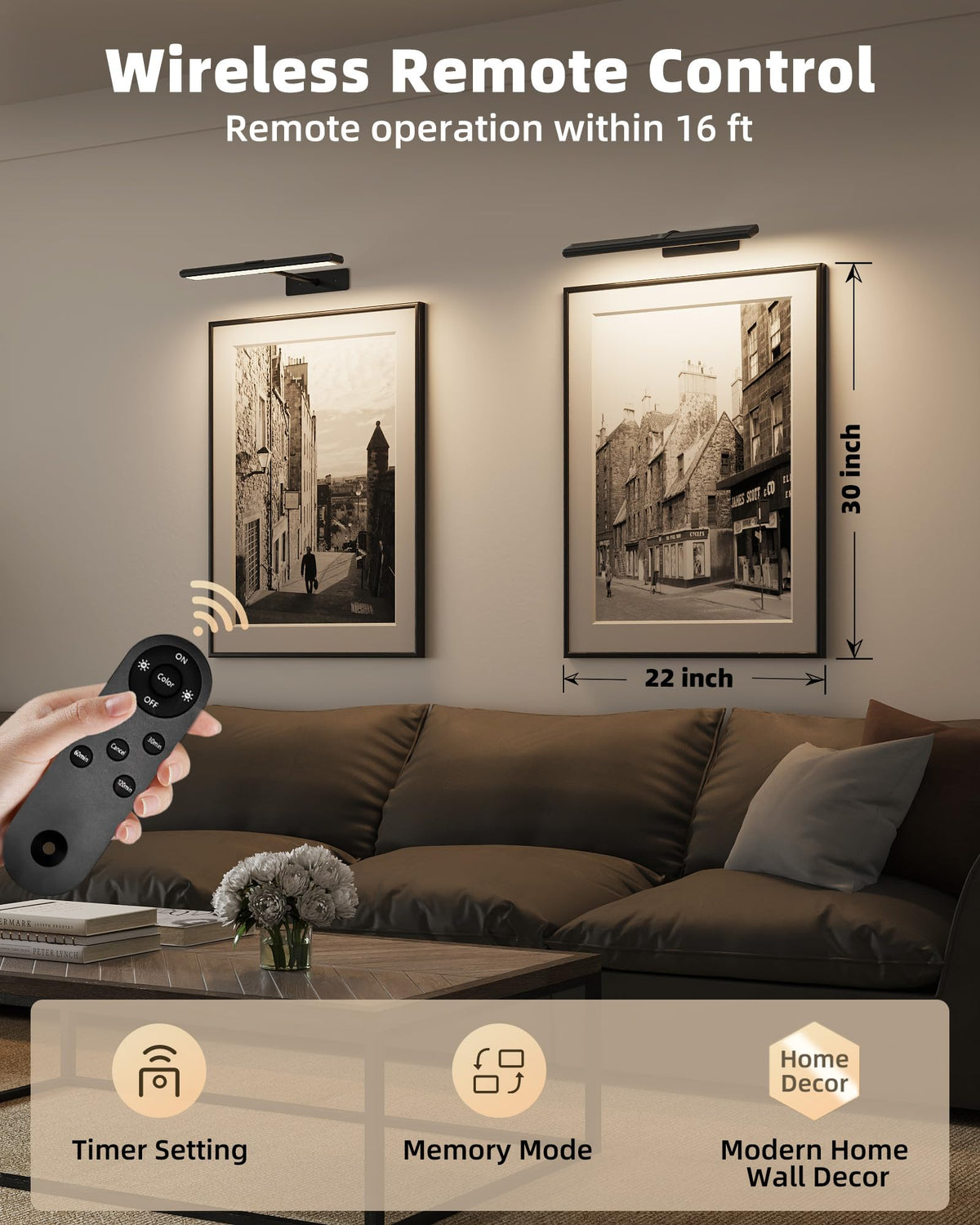 Picture Light for Wall, 4800mAh Rechargeable Wireless Black Lights for Painting, 16In Dimmable Magnetic LED RGB Art