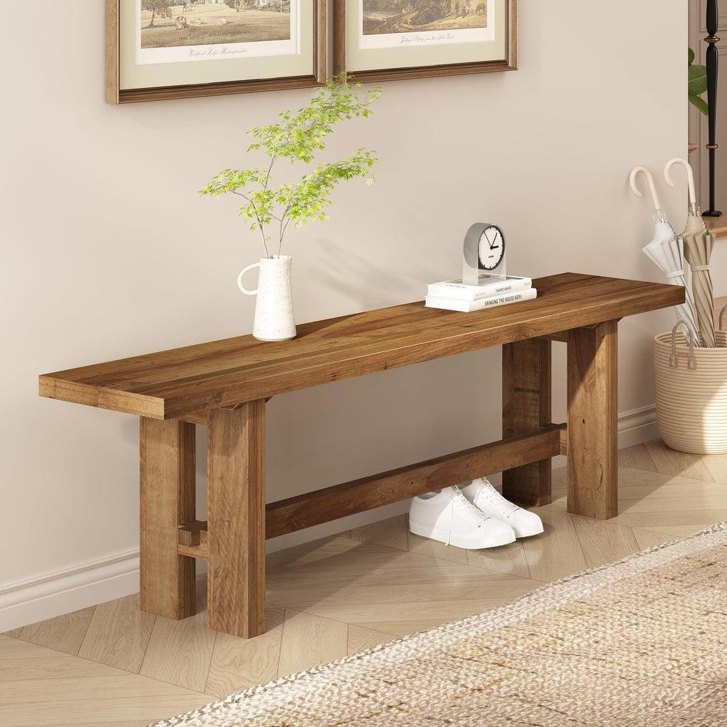 Reclaimed Solid Wood Bench, 55" Farmhouse Entryway Bench