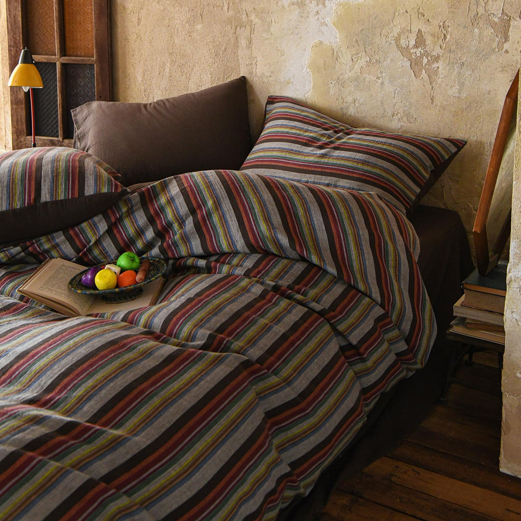 Retro Striped Duvet Cover 100% Cotton Muslin Gauze Bedding Set