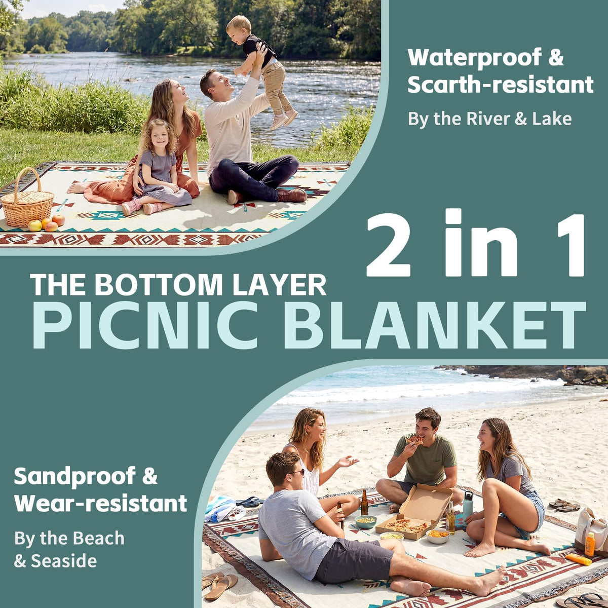 2 in 1 Extra Large Outdoor Rug Picnic Mat Woven Summer Throw Blanket Boho Giant Beach Travel Essential Yoga