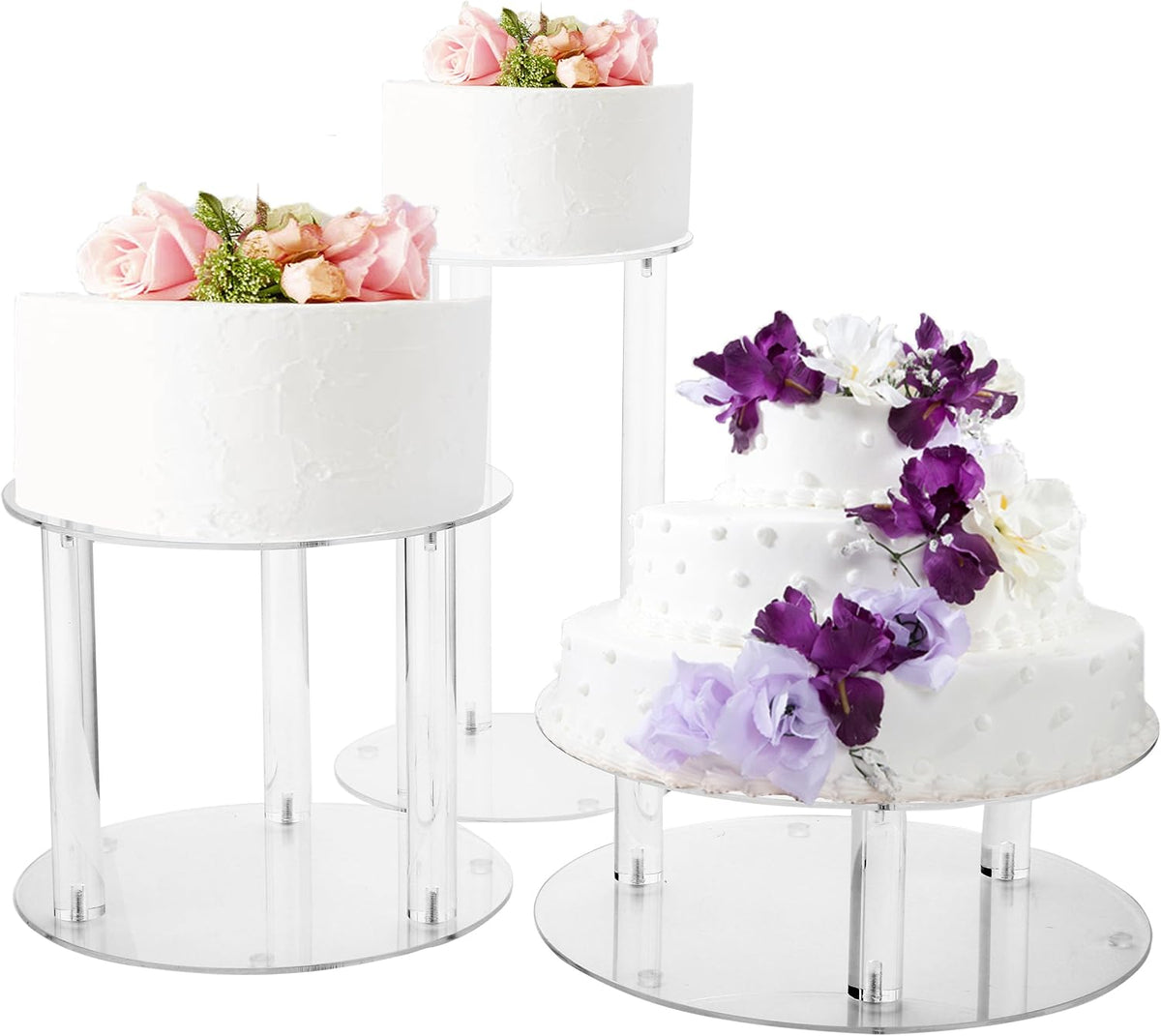 Tier Large Acrylic Glass Round Wedding Cake Stand, 10'' 12'' 13.5'' - Set of 3