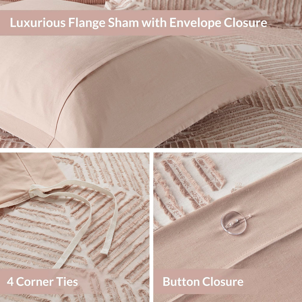 Duvet Cover Set, Geometric Cotton Bed Duvet Cover, Modern Farmhouse with Clipped Jacquard, All Season