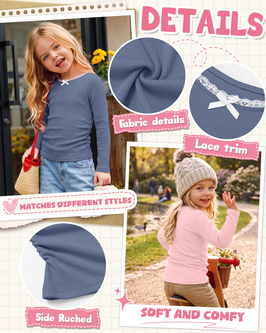 4 Pack Toddler Girl Long Sleeve Shirts Crewneck Top 4Color