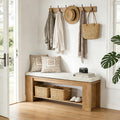 Upholstered Entryway Bench, 47-Inch Long Farmhouse End of Bed Bench with Padded Seat and MDF Frame, Rustic Indoor
