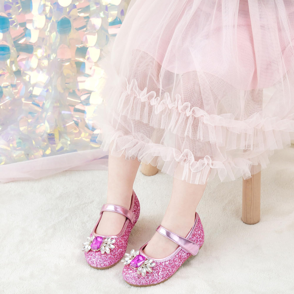Toddler Little Girls Princess Shoes Mary Jane Ballerina Flats Flower Girl Dress Pink Shoes