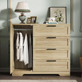 Wood Armoire Wardrobe Closet with 4 Drawers and Door, 43.3 in H Bedroom Wardrobe Cabinet with Hanging Rod, Clothing