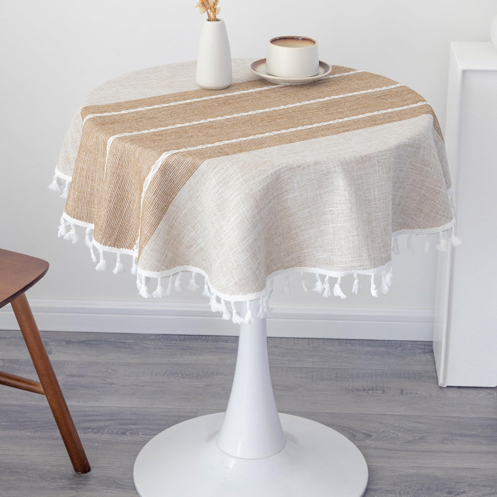 Waterproof Cotton Linen Washable Round Tablecloth 36 Inch Coffee