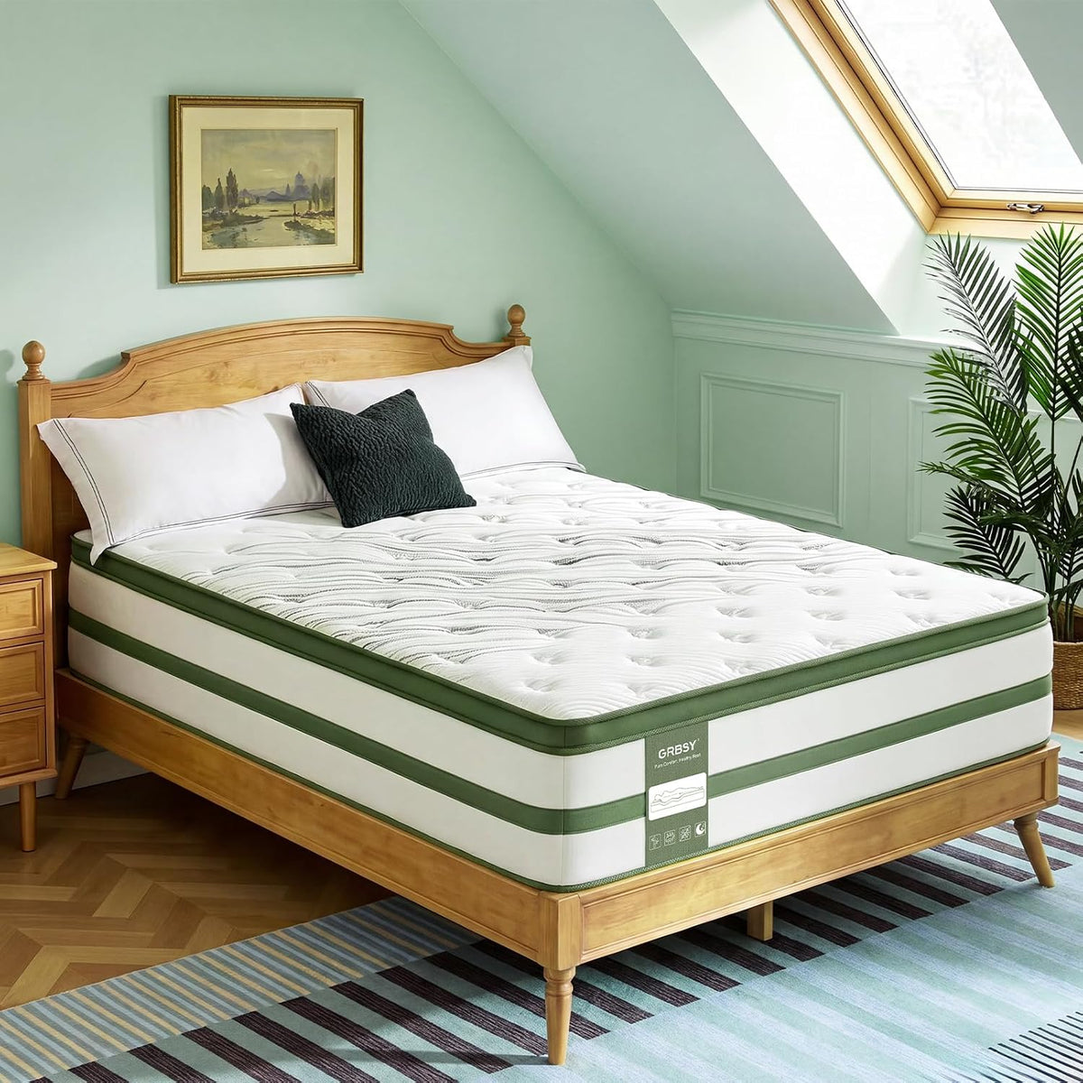 Full XL Mattress 14 Inch, Hybrid Full XL Memory Foam Mattress Medium Firm with 7-Zone Pocketed Coils for Back Pain