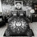 Bohemian Black and White Bed in a Bag Queen Comforter Set 7-Piece | Sun and Moon Bedding Sets Boho Floral Paisley