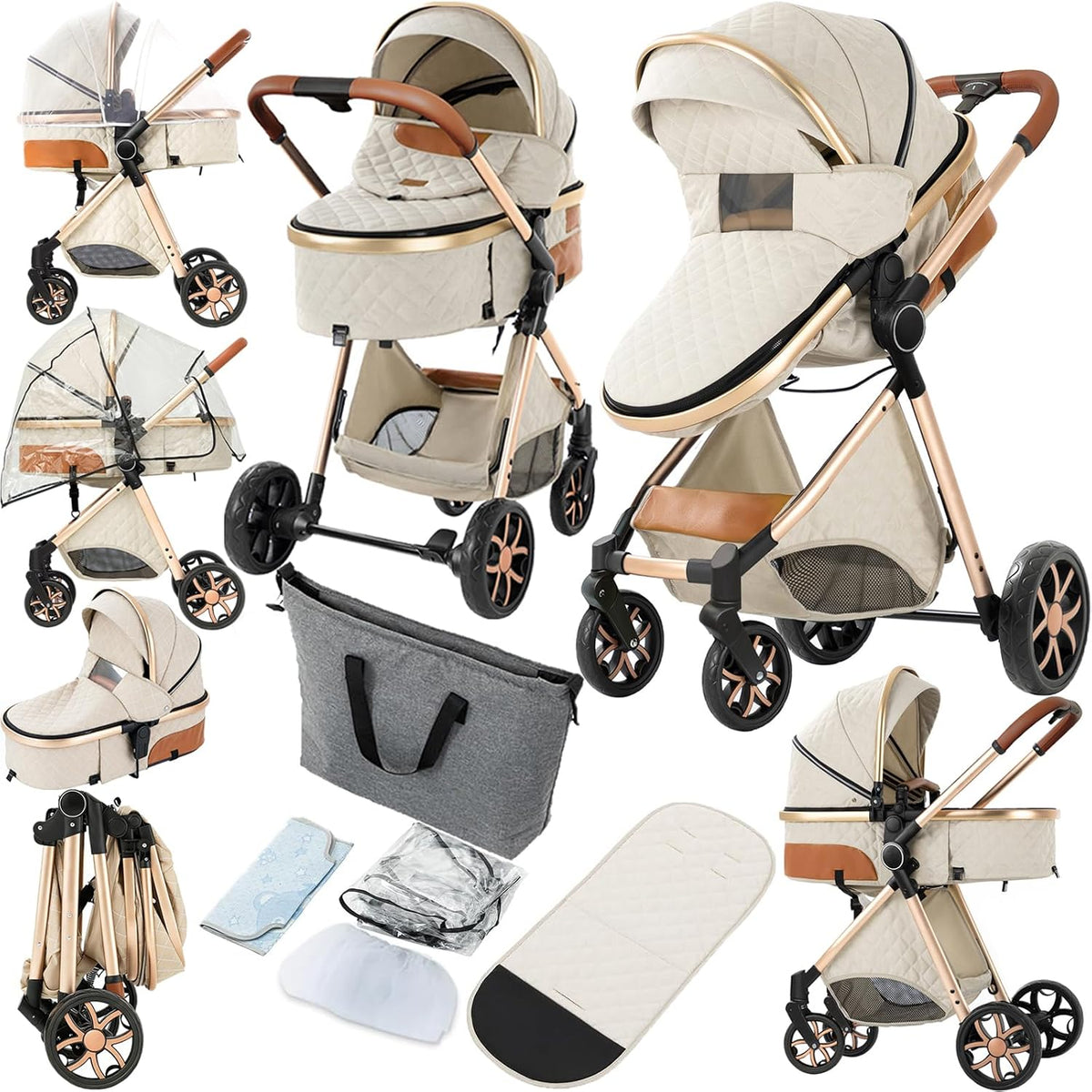 2 in 1 Baby Stroller, Convertible Pram, Reversible Standard Stroller, Portable Baby Buggy, Infant Carriage, Foldable