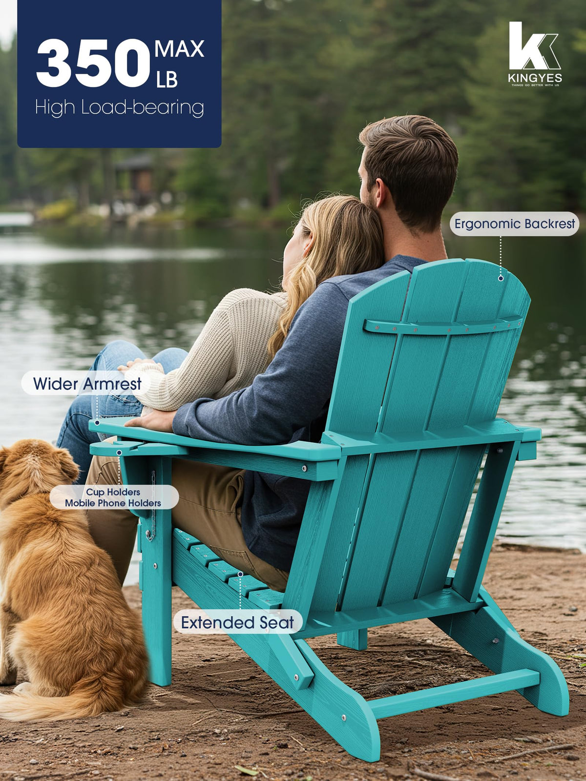 Folding Adirondack Chair Set of 4 with 2 Cup Holders, Aruba