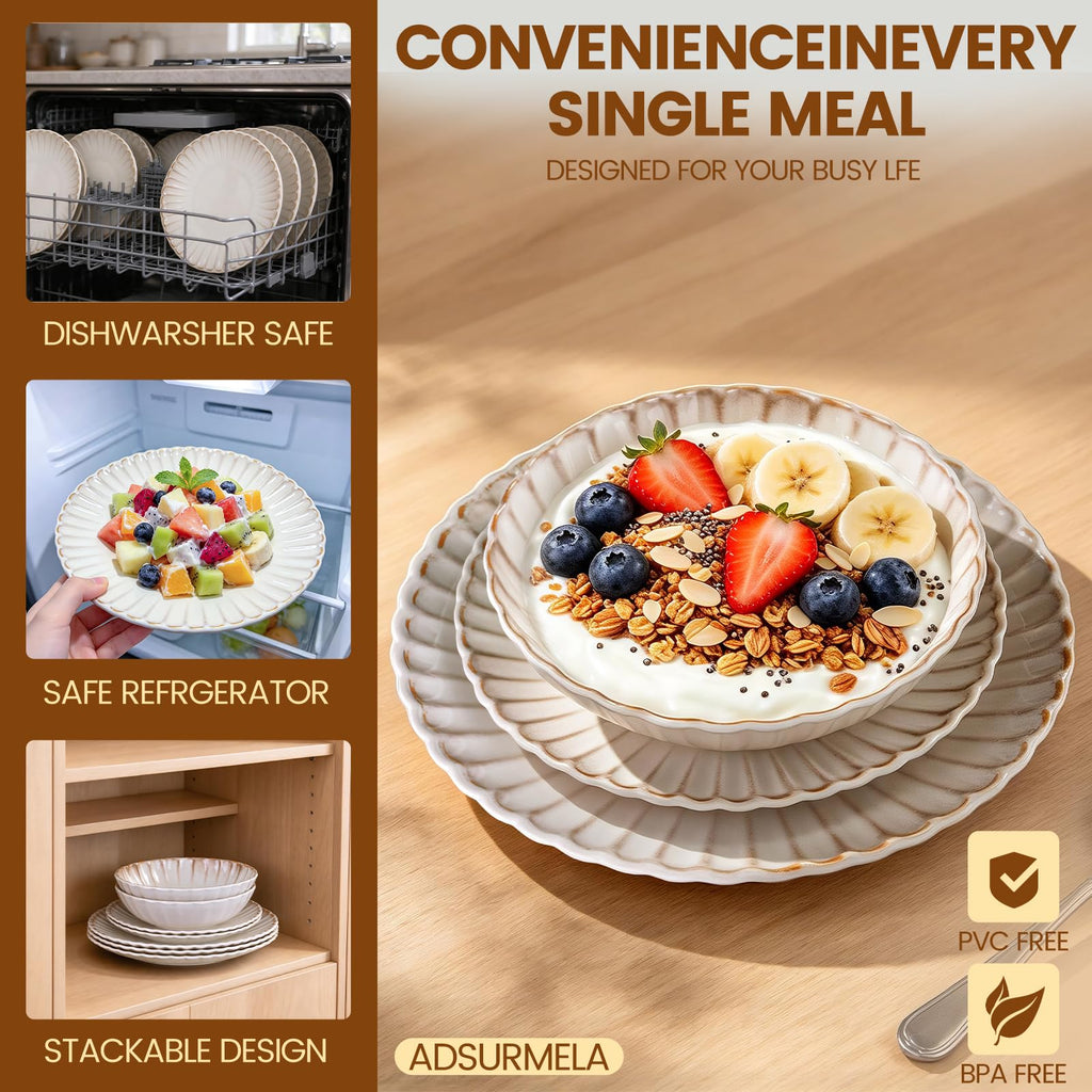 Fall Harvest Melamine Dinnerware Sets Scallop Cream Off-White12 piece for
