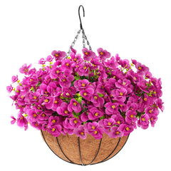 Artificial Hanging Flowers for Outdoors Summer Decoration, 12" Hanging Basket with Faux UV Resistant Silk Flowers