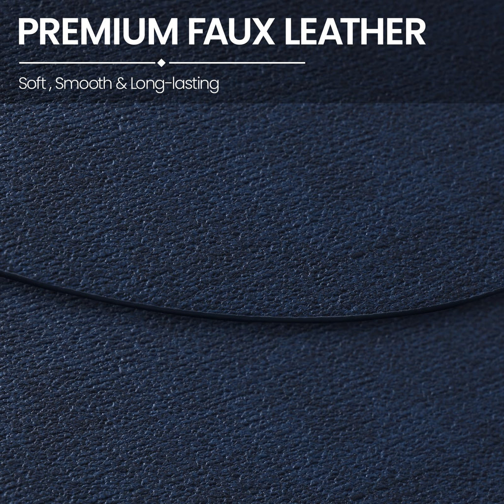 Oval Faux Leather Placemats Set of 4, Easy to Clean, Navy Blue