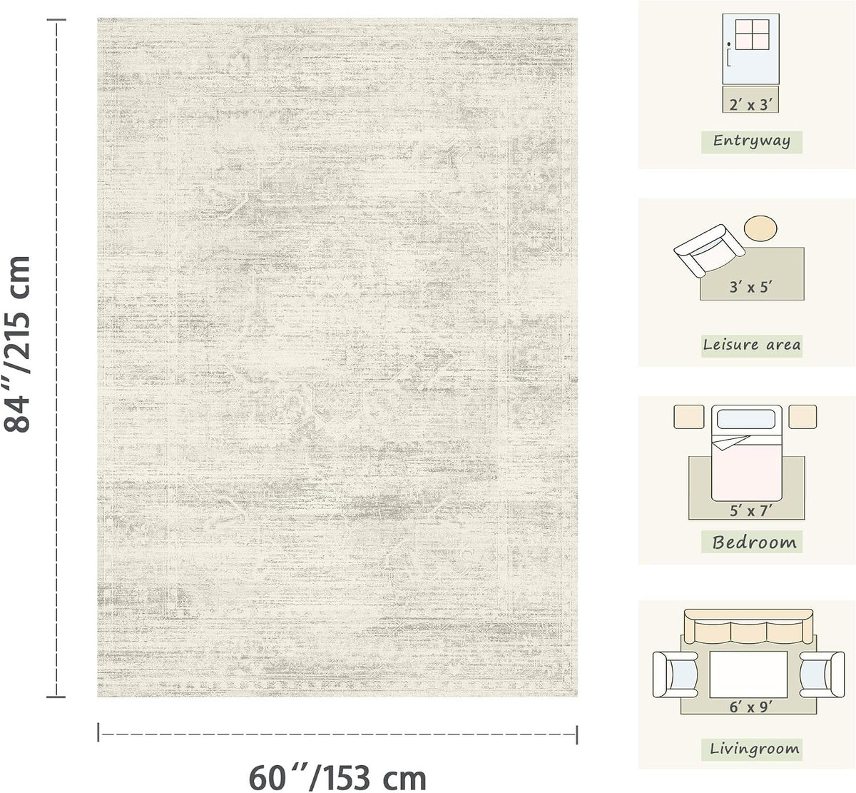 Washable Entryway Rug, Ivory Area Rugs