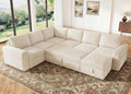 Corduroy U Shaped Sectional Sleeper Sofa with Pull Out Bed, Beige