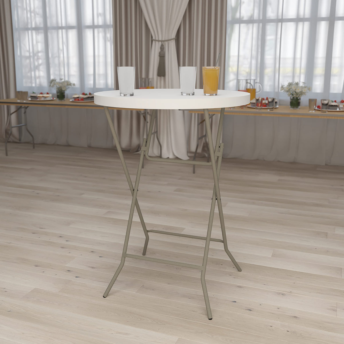 2.63 ft Plastic Round Folding Bar Table, Granite White