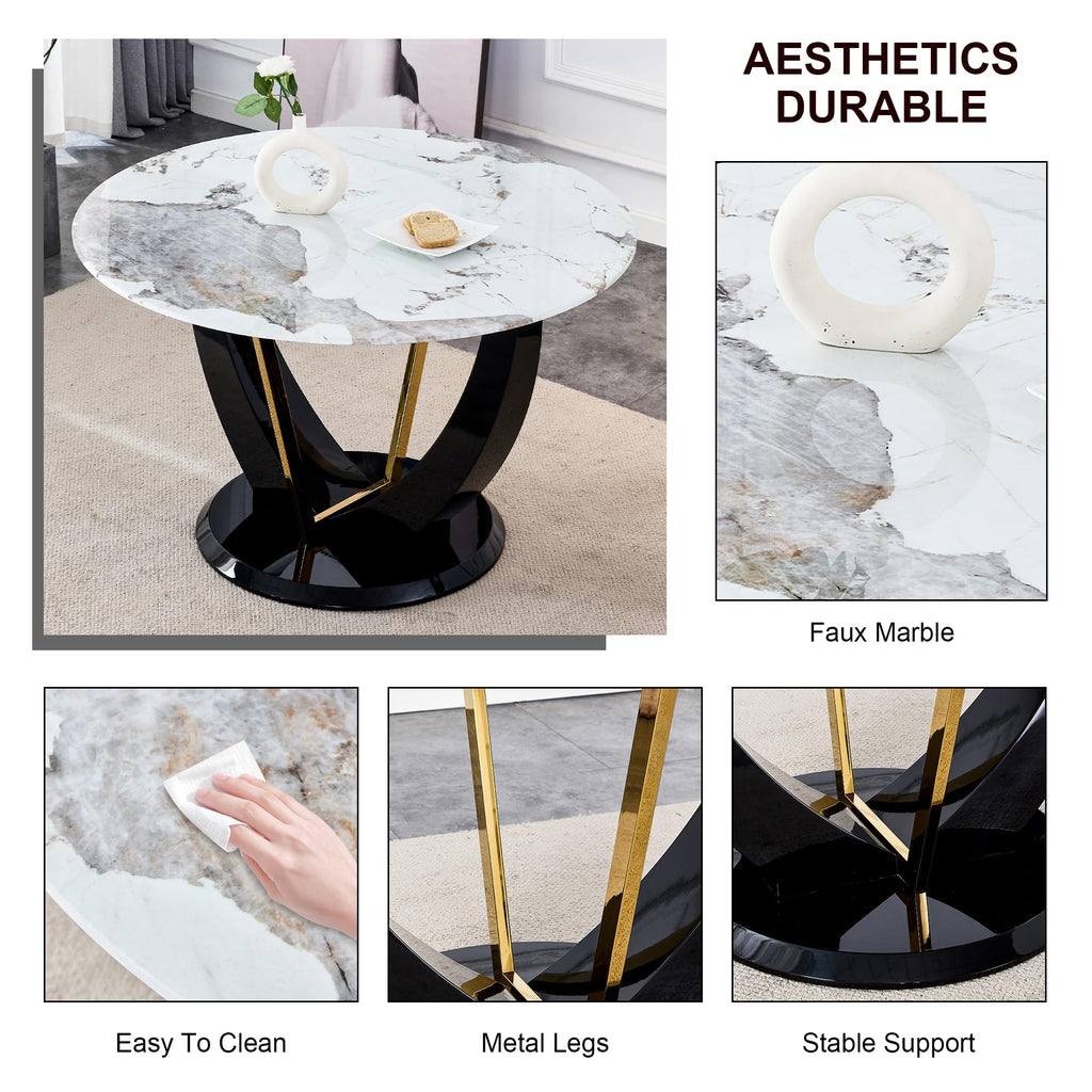 Inspired Saarinen Style 48 Inch Round Dining Table for 4 to 6, Faux Marble Look, Modern Circle Kitchen Furniture with Stable Pedestal Base