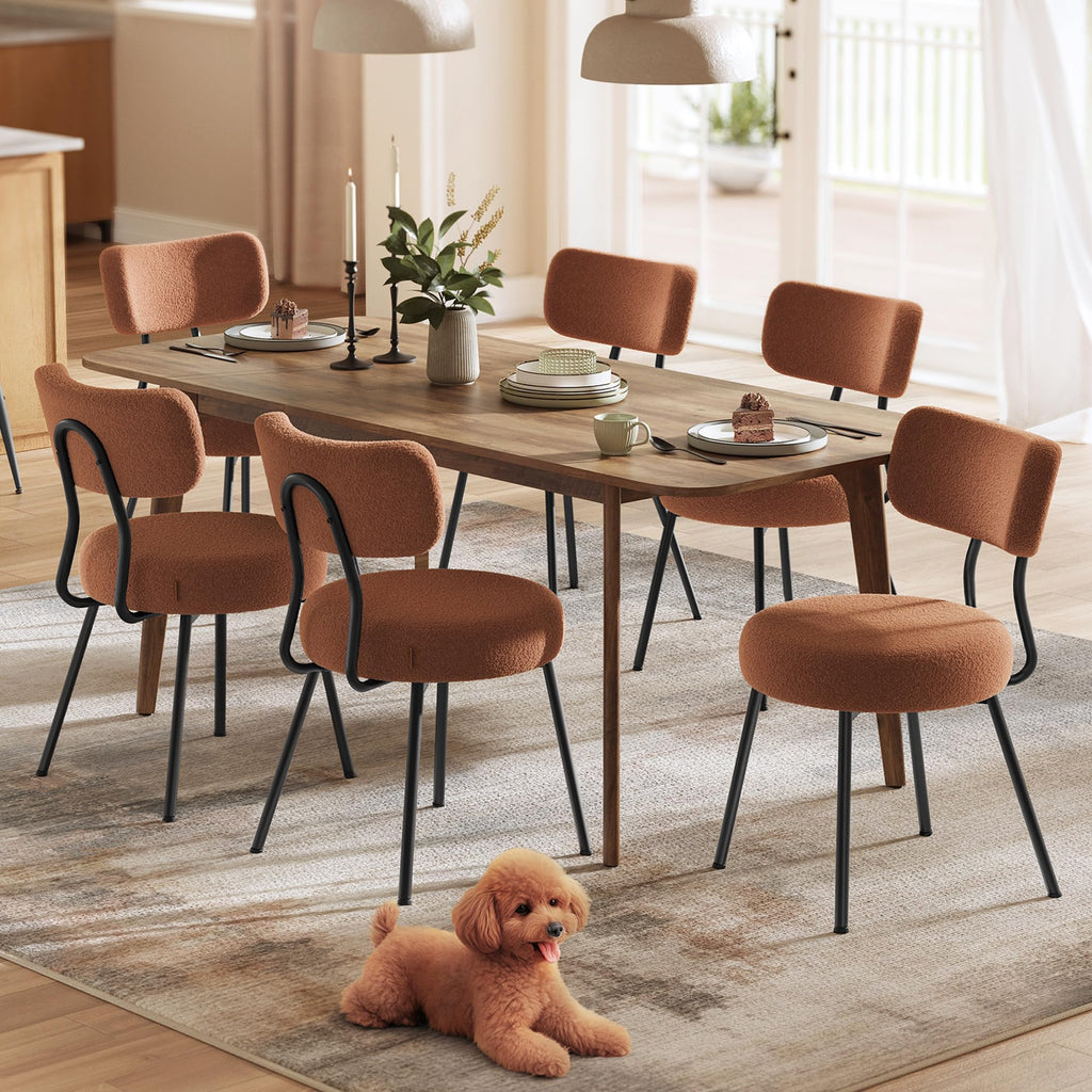 Boucle Set of 6, Upholstered Kitchen Chairs