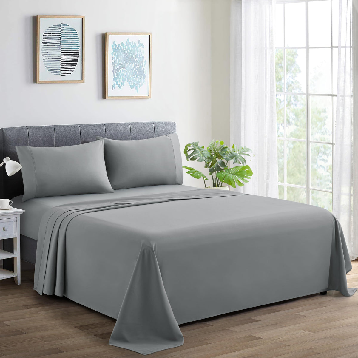600 Thread Count Ultra Soft Deep Pocket Hotel Standard Solid Bedding Long Staple Percale Cotton All Season 4 Pieces