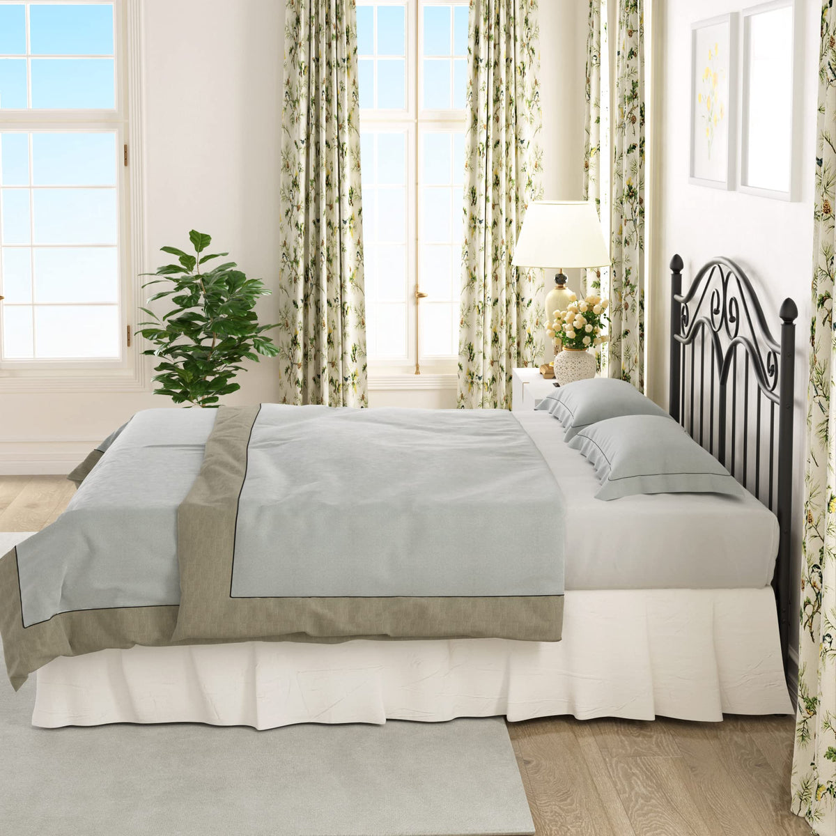 Metal Bed Frame with Vintage Headboard Platform Bed