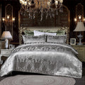Satin Embroidered Duvet Cover Set, Silver Gray, 3 Piece