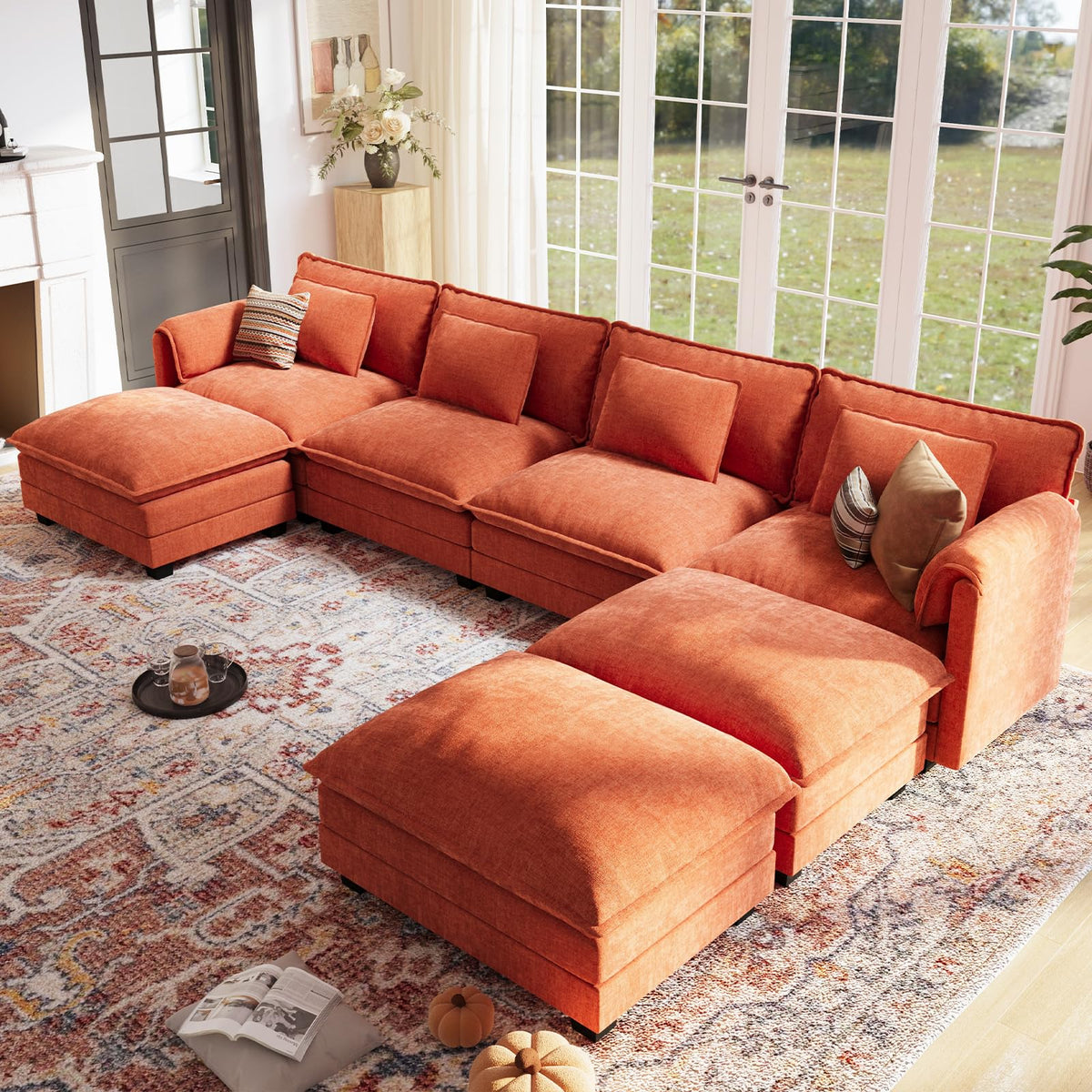 153" Oversized Cloud Couch Modular Sectional Couches, Large 7-Seat Deep Seat Sofa U Shaped Modern Sofa with Movable