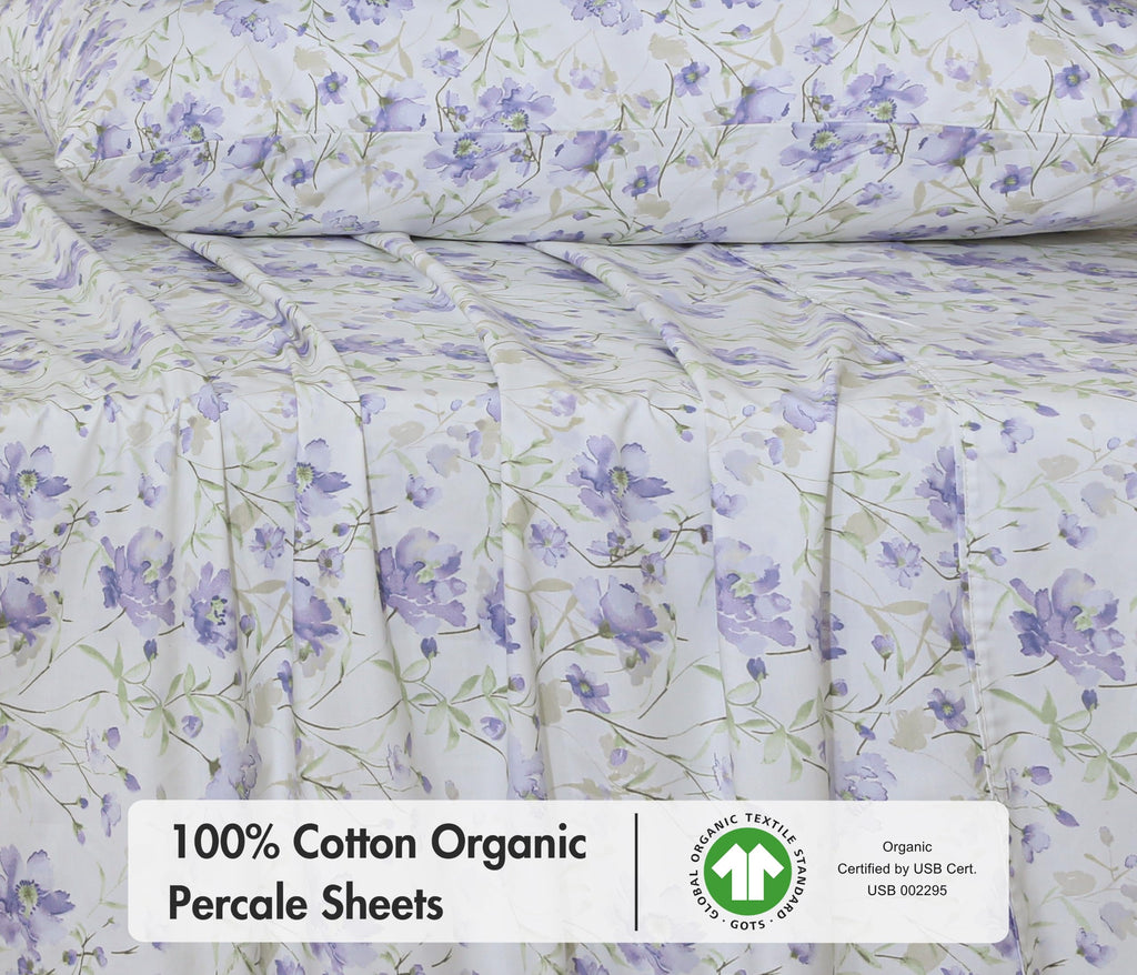 100% Cotton Organic Queen Sheets, Percale Queen Sheet Set, Heather