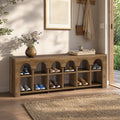 63" Entryway Bench with Shoe Storage, Farmhouse Bench with 12 Cubbies