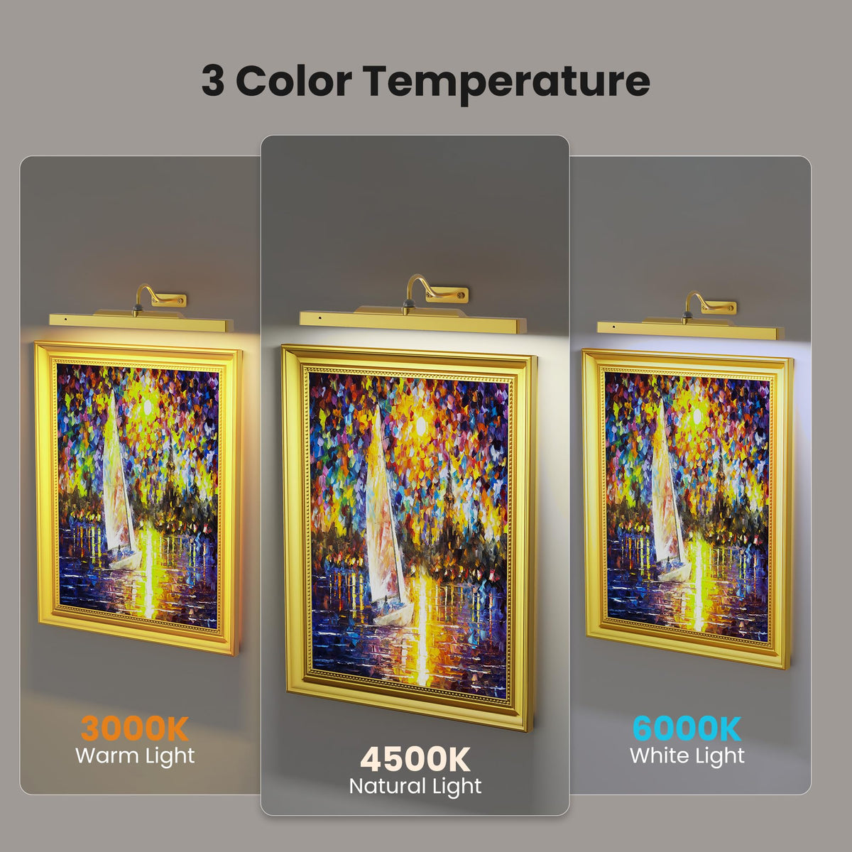 Picture Light 3Pack- 16in Picture Lights for Wall, 5000mAh Wireless Rechargeable Battery Picture Lights, Wall Light