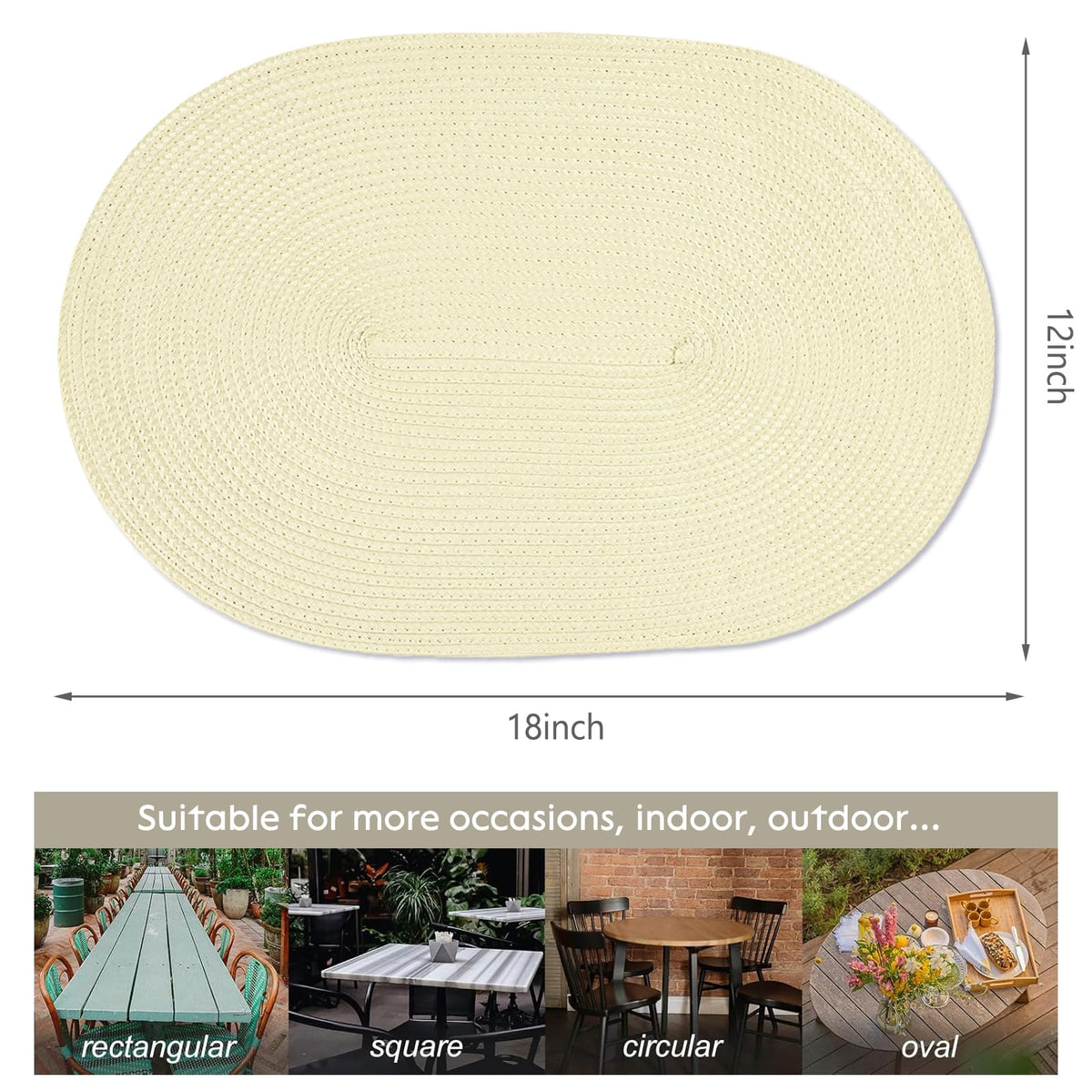 Placemats Set of 6 for Dining Table Washable Woven Non-Slip 18x12 inches Placemat Heat-Resistant Durable Table Mats