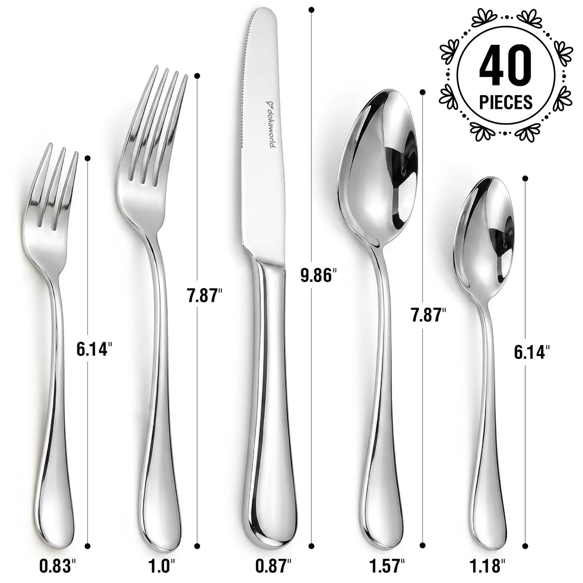 Stainless Steel Flatware - Modern Design 40 Piece Cutlery Set