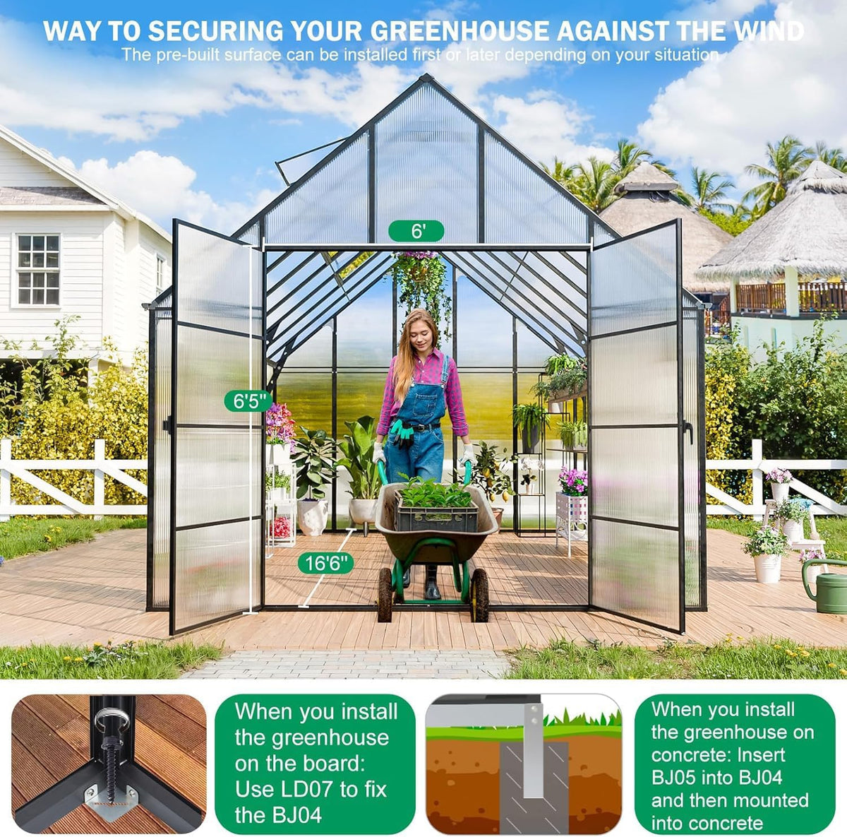 16x10x10 FT Polycarbonate Greenhouse for Outdoors w/3 Windows