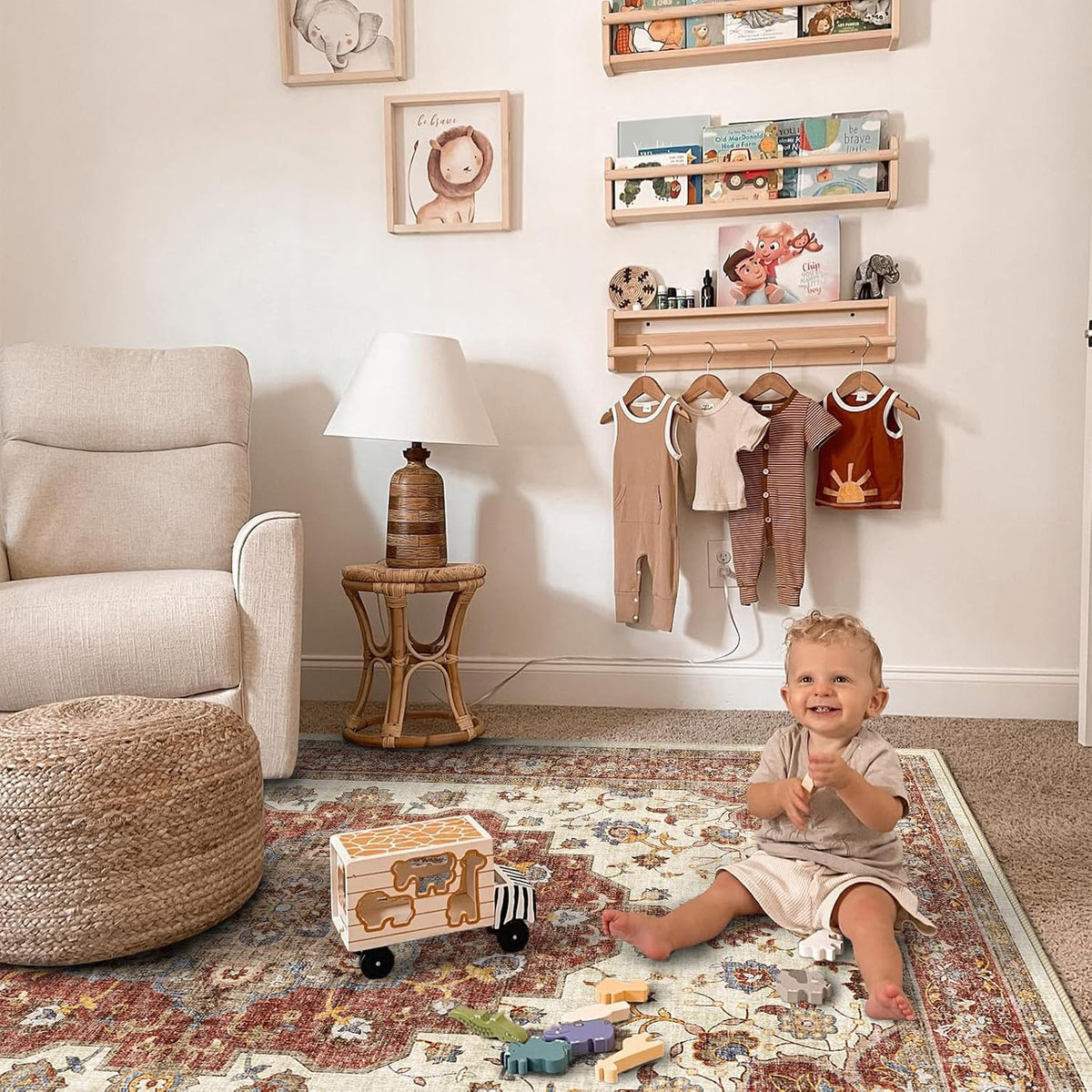 Washable Oriental Area Rug - Rugs Soft Carpet Waterproof Floral Distressed Indoor Stain Resistant Non-Shedding