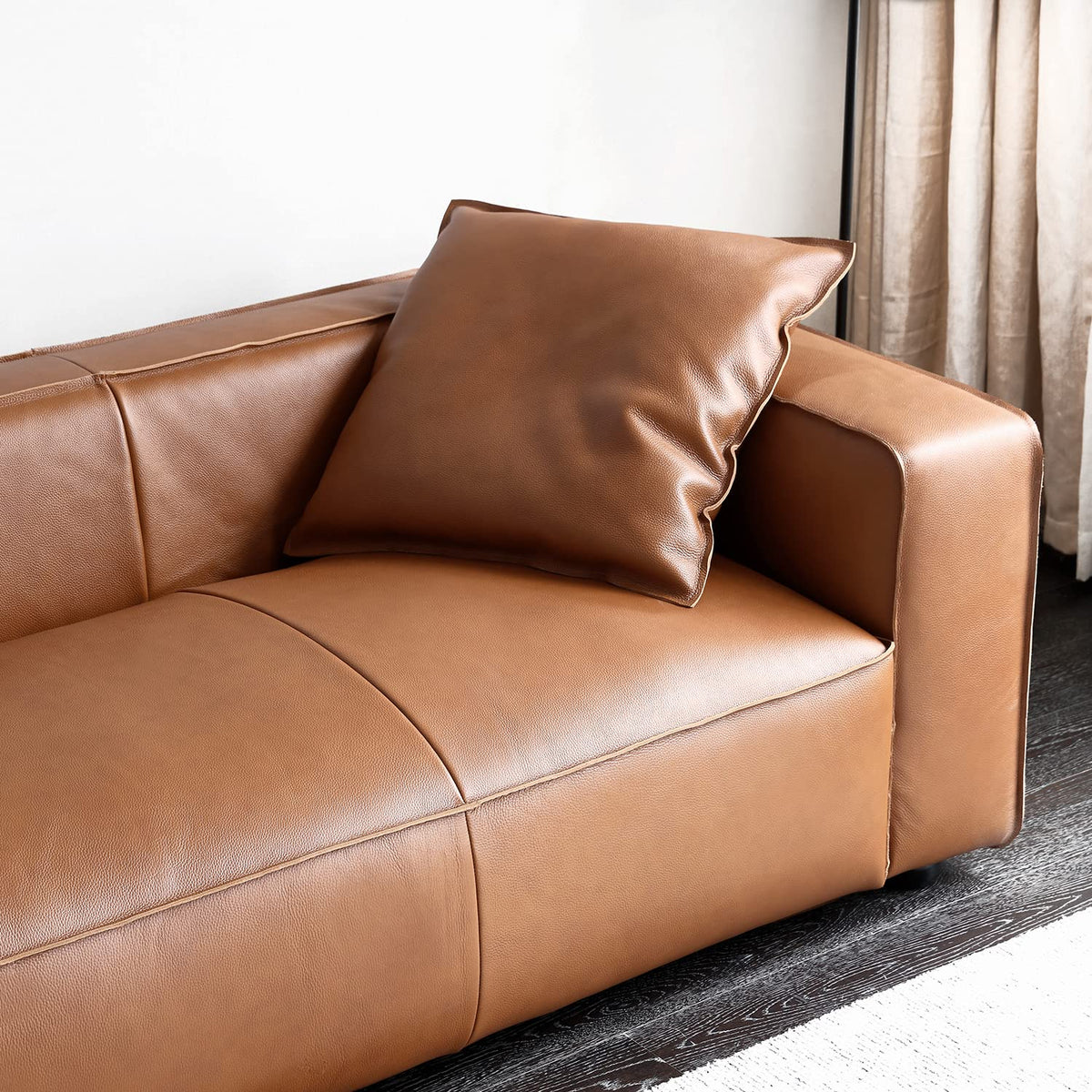 Luxury Mid-Century Modern 3-Seater Lounge Sofa with Extra-Wide Armrest Seat Apartment Dorm Bedroom Office, Genuine
